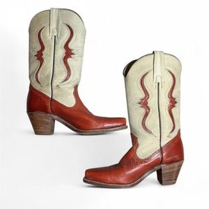 Vintage Frye Red Lizard Inlay Western Cowboy Boots Women’s 9.5AA